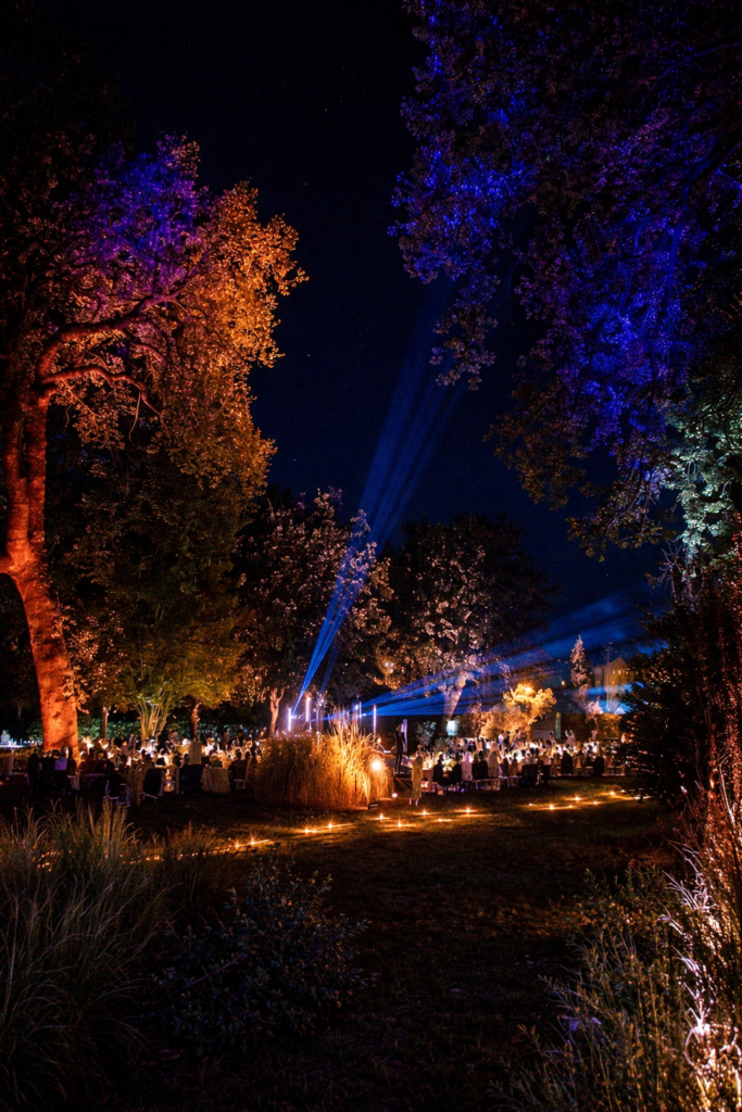 allestimento luci matrimonio in villa con design romantico