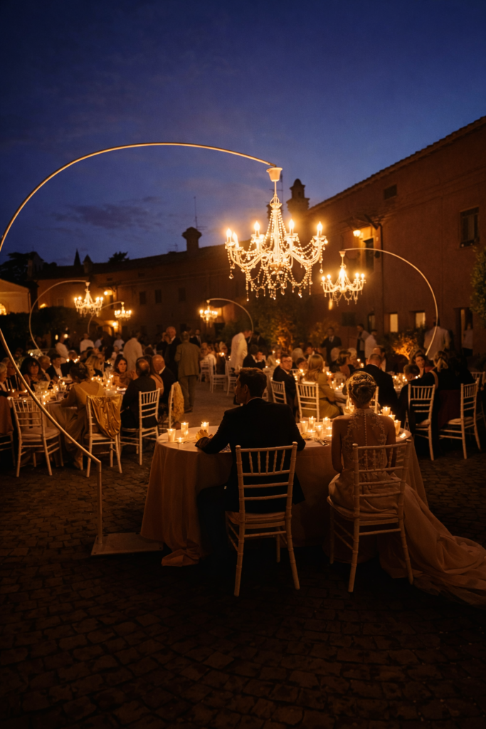 cielo di luci matrimonio con atmosfera romantica e raffinata