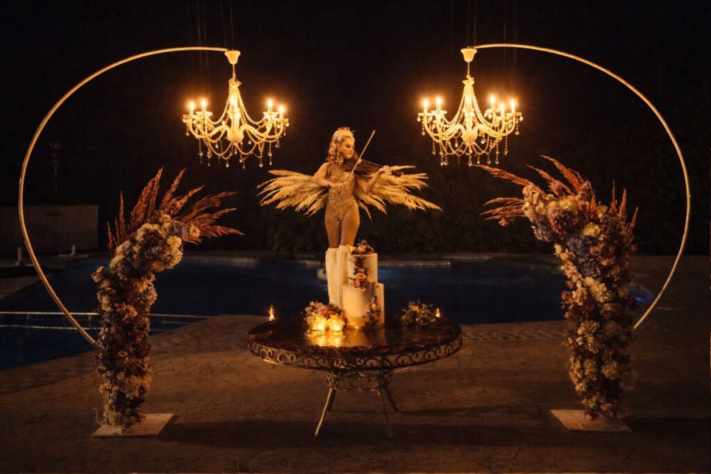 lighting design matrimonio con effetto cielo stellato romantico